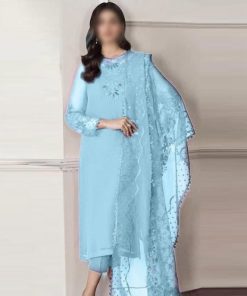Baroque Embroidered Chiffon Suit with Silk Trouser and Organza Dupatta – SKU-09
