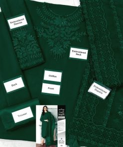 Baroque 3 Piece Suit Women Embroidered Chiffon Suit with Organza Dupatta & Silk Trouser | Alnisa Collection