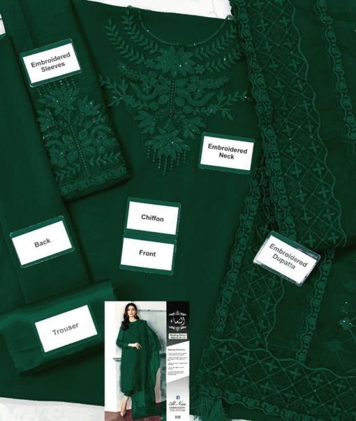 Baroque 3 Piece Suit Women Embroidered Chiffon Suit with Organza Dupatta & Silk Trouser | Alnisa Collection