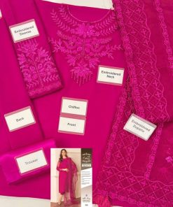 Women’s Formal Embroidered Chiffon Suit with Silk Trouser by Baroque – SKU-08