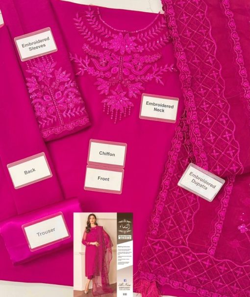 Women’s Formal Embroidered Chiffon Suit with Silk Trouser by Baroque – SKU-08