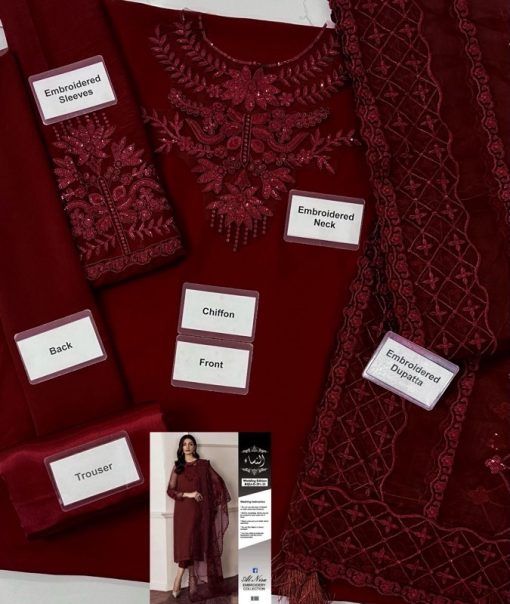 Baroque 3 Piece Alnisa Collection Chiffon Suit with Embroidery and Organza Dupatta – SKU-04