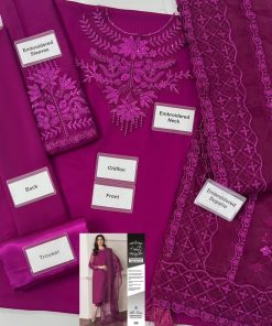 Baroque 3 Piece Chiffon Suit for Women Featuring Embroidered Sleeves and Organza Dupatta – Alnisa SKU-03