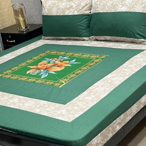Soft cotton bedsheet for double bed in king size with 2 pillows – SKU-06  