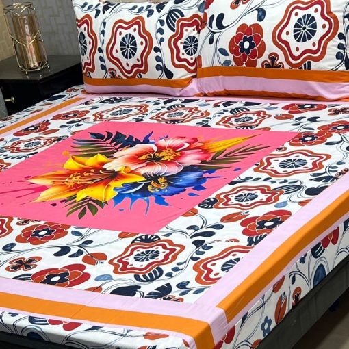 Digitally printed cotton bedsheet for double bed with matching pillows – SKU-03  
