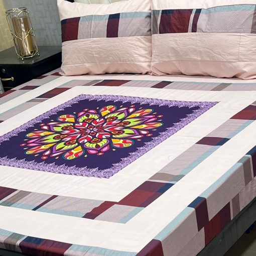 Full coverage king size cotton bedsheet with matching pillows – SKU-14  