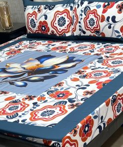 Elegant digital printed king size bedsheet set for double bed – SKU-09  