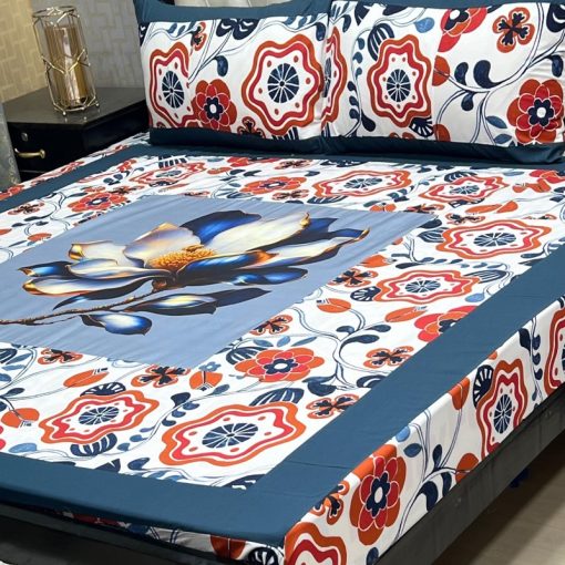 Elegant digital printed king size bedsheet set for double bed – SKU-09  