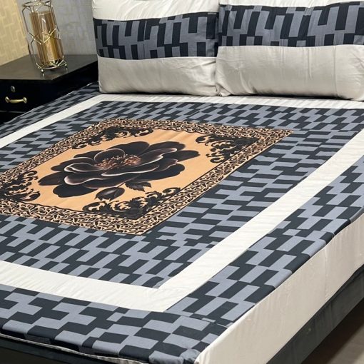 Premium digital print cotton bedsheet with elegant design – SKU-13  