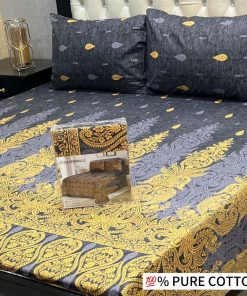 Pure Cotton 5PCS King Size Bedsheet – 1 Bedsheet, 2 Pillow Covers, 2 Cushions