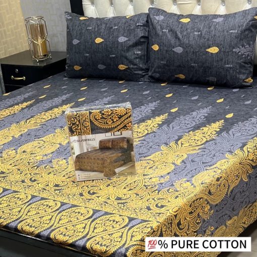 Pure Cotton 5PCS King Size Bedsheet – 1 Bedsheet, 2 Pillow Covers, 2 Cushions