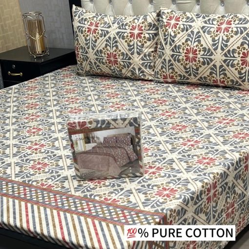 100% Cotton King Size Bedsheet – Double Bed Set with Pillow Covers & Cushions