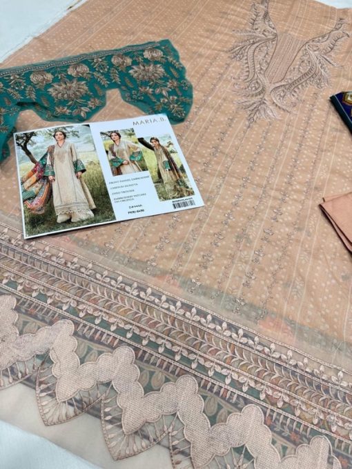 Maria.B Women’s Lawn Suit – Neck Embroidery, Daman Patch & Printed Trouser MB-1027