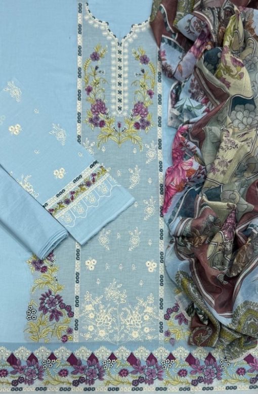 Embroidered trouser patch with printed dupatta ZS-555