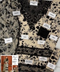 Aneela’s AN-557 Lawn & Chiffon Embroidered Suit – Skin & Black by Al Nisa Collection