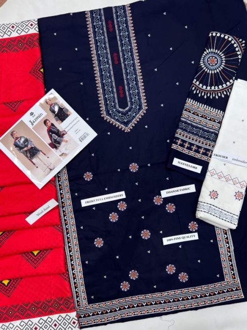 Jazmin JZ-564 | Premium Dhanak 3 Piece Embroidered Winter Suit with Digital Wool Shawl