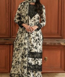 Aneela’s AN-557 Skin & Black Lawn and Chiffon 3 Piece Embroidered Suit by Al Nisa