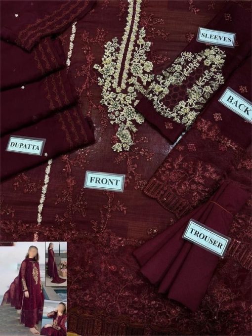 Azure AZ-1144 – Embroidered Chiffon Unstitched Suit with Adda Work, Pulse Highlights & Malai Trouser