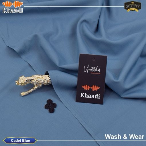Cadet Blue Khaadi Wash & Wear Unstitched Fabric for Men – 4 Meter Cut
