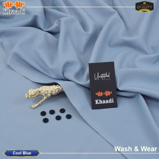 Cool Blue Khaadi Wash & Wear Men’s Unstitched Suit – 4 Meter Cutting