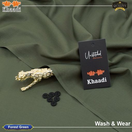 Forest Green Khaadi Unstitched Wash & Wear Suit for Men – All-Season
