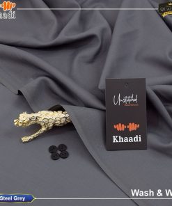 Steel Grey Khaadi Unstitched Wash & Wear Suit for Men – All-Season Fabric
