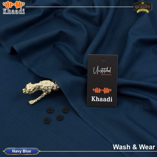 Navy Blue Khaadi Wash & Wear Men’s Unstitched Suit – 4 Meter Cutting