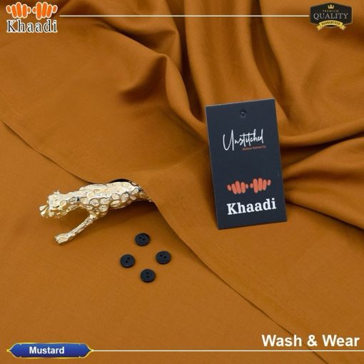 Mustard Khaadi Unstitched Wash & Wear Suit for Men – All-Season Fabric