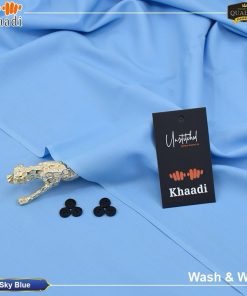 Sky Blue Khaadi Wash & Wear Men’s Unstitched Suit – 4 Meter Cutting