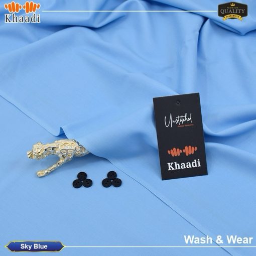 Sky Blue Khaadi Wash & Wear Men’s Unstitched Suit – 4 Meter Cutting