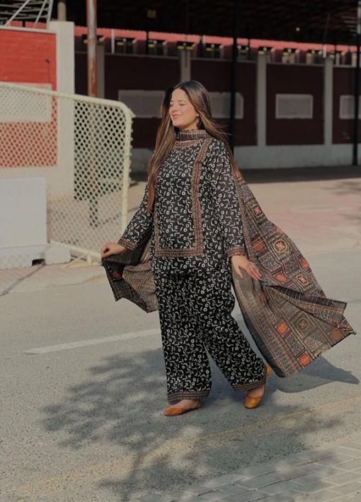 Bonanza Satrangi Winter Linen Collection with Allover Print Suit