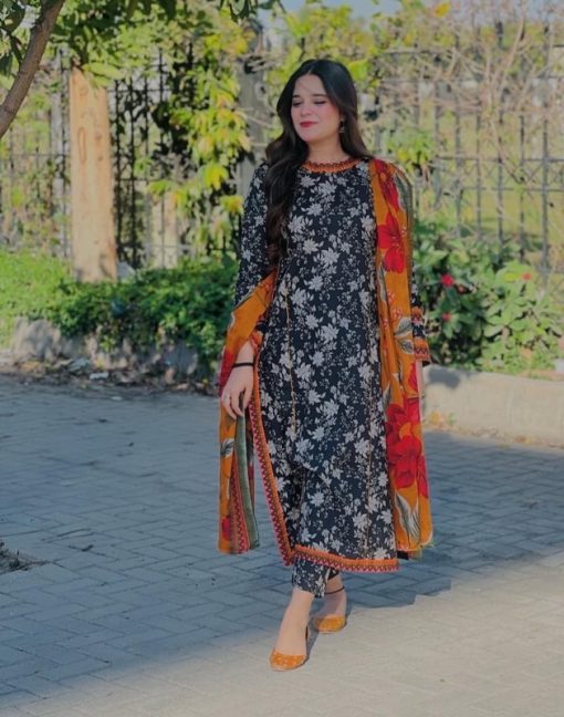 Bonanza Satrangi Stylish Linen Allover Dress for Winter Wardrobe