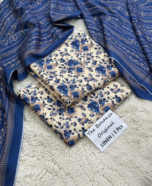 Bonanza Satrangi Allover Linen Fabric Suit for Winter Season