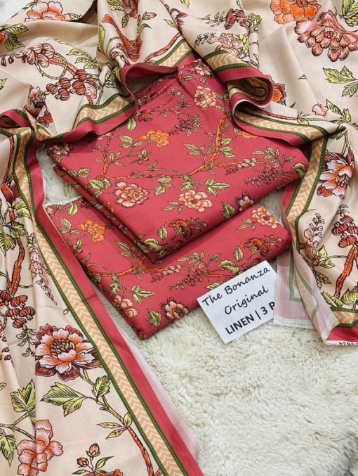 Bonanza Satrangi Allover Linen Suit for Women’s Winter Fashion