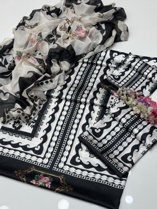 Luxury Silk Digital Printed 3 Piece Outfit for Ladies
