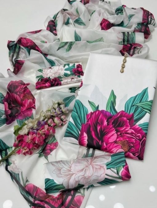 Silk Digital Printed 3 Piece Women Fashion Suit