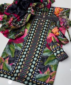 Luxury Digital Printed Silk 3 Piece Women Dress