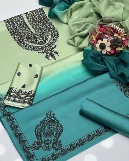 Silk Unstitched 3 Piece Ladies Outfit for Summer