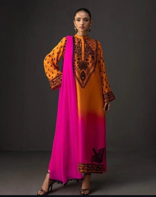 Stylish Silk Fabric 3 Piece Ladies Shalwar Kameez