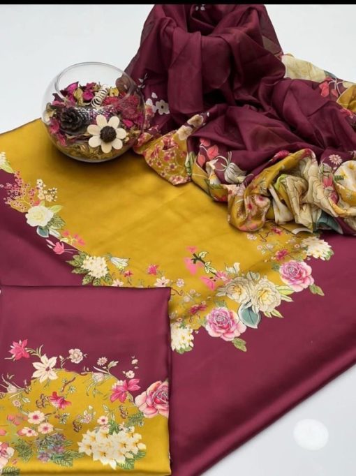 Silk Fabric Unstitched 3 Piece Outfit for Ladies
