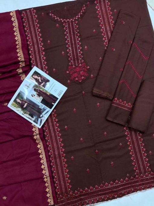 Asim Jofa AJ-565 | Premium Dhanak 3 Piece Embroidered Winter Suit with Embroidered Shawl