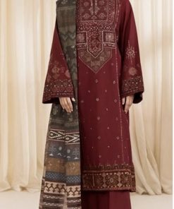 Sapphire SP-562 Premium Dhanak 3 Piece Embroidered Linen Winter Suit with Digital Wool Shawl