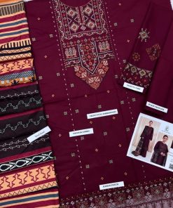 Sapphire SP-562 | Premium Dhanak 3 Piece Embroidered Linen Winter Suit with Digital Wool Shawl
