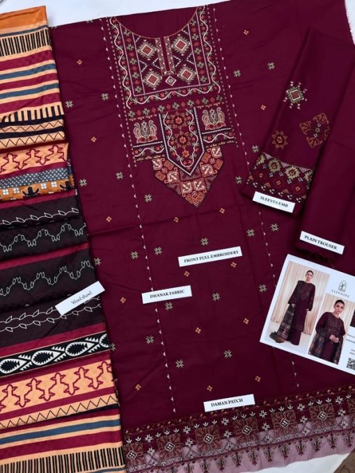 Sapphire SP-562 | Premium Dhanak 3 Piece Embroidered Linen Winter Suit with Digital Wool Shawl