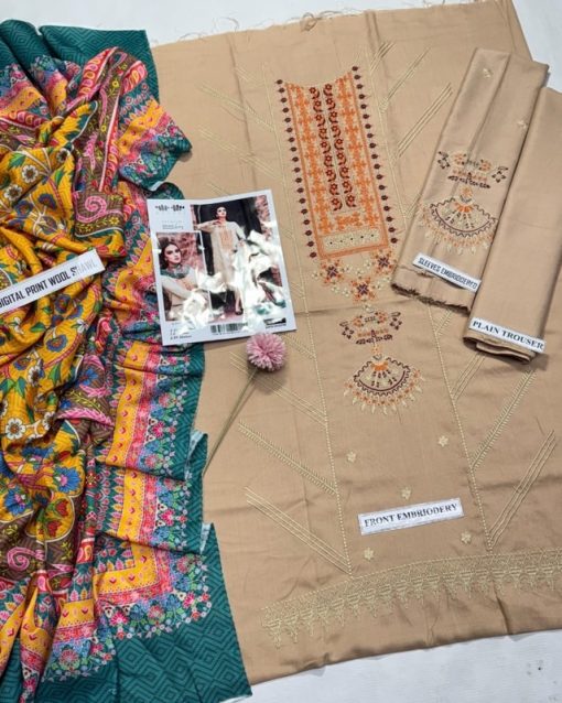 Khaadi KH-568 | 3 Piece Winter Dhanak Embroidered Collection is one of the most elegant seasonal outfits designed for women who value both comfort and luxury during the colder months. This collection features a unique blend of premium Dhanak fabric, soft wool shawl, and exquisite embroidery that makes it stand out in the winter wardrobe.