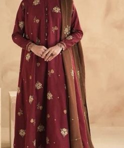 Baroque BR-576 Dhanak 3 Piece Unstitched Winter Suit with Full Embroidery and Shawl