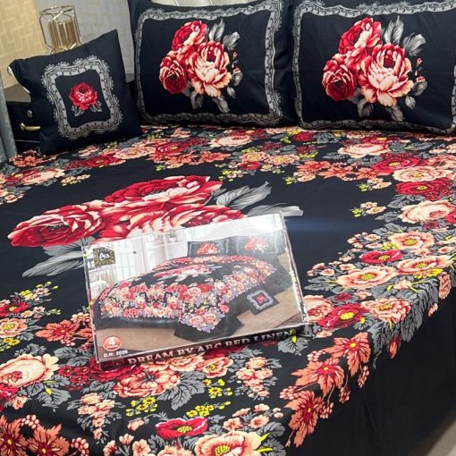 3D Panel Crystal Cotton Bedsheet Set 28 – King Size Bedding in Pakistan