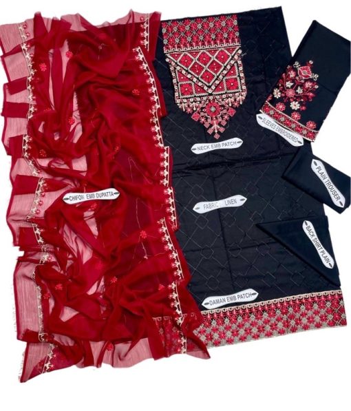 The Kayseria KS-597 is a luxurious 3-piece outfit from the Linen Embroidered Collection, designed for women who want to look elegant, stylish, and graceful in the winter season. Crafted with premium 72/72 linen stuff, it features a front full heavy embroidery, embroidered sleeves, neck embroidery patch, and a daman embroidery patch. To balance the look, it comes with a plain trouser and a bamber chiffon dupatta with full heavy embroidery, completing the outfit with sophistication.