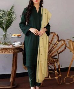 Aisling AS-584 Dhanak 3 Piece Unstitched Winter Suit with Embroidered Front and Wool Shawl