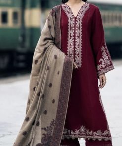 ZEL IZ-585 Premium Dhanak 3 Piece Unstitched Winter Suit with Digital Wool Shawl